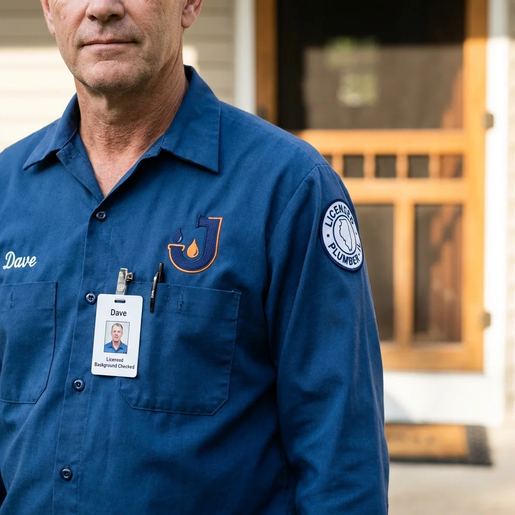 Licensed plumber showing ID badge in Hillsboro, OR