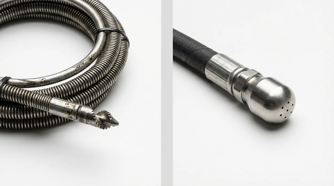 Drain snake cable and hydro jetting nozzle used for drain cleaning in Hillsboro, OR