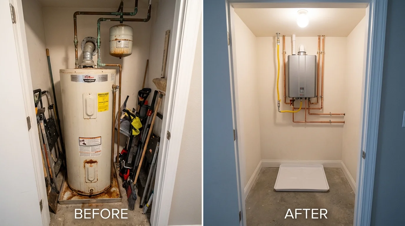 Tank water heater versus wall-mounted tankless unit comparison for Hillsboro, OR homeowners